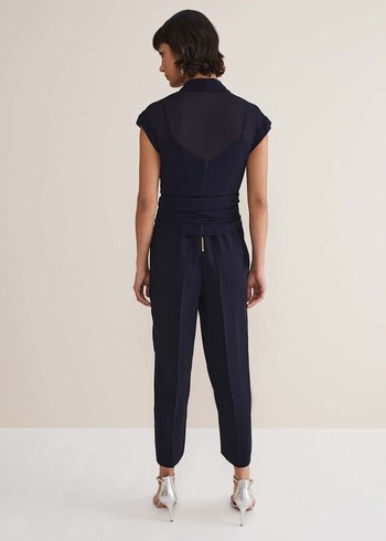 Phase Eight Leonora Chiffon Overlay Jumpsuit Navy USA | 8419206-BA